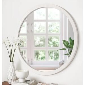 Round Wall Mirror 20 Inch Circle Wall Mirror for Bathroom, White Wood by JJUUYOU